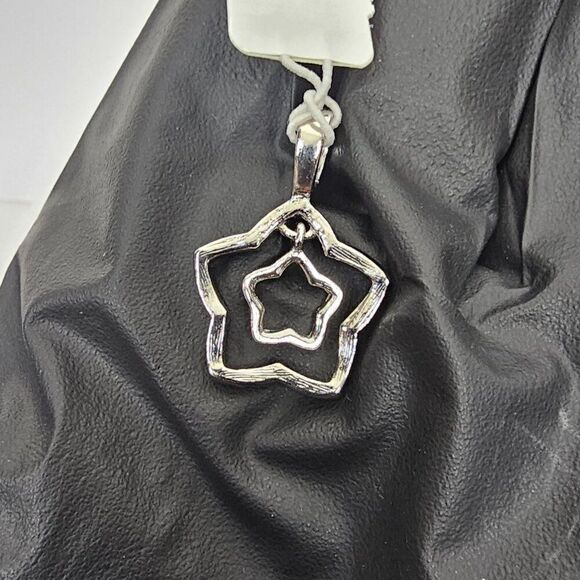Lia Sophia Star Pendant Double Open Textured Smooth Silver Tone Metal Reversible - Picture 8 of 8